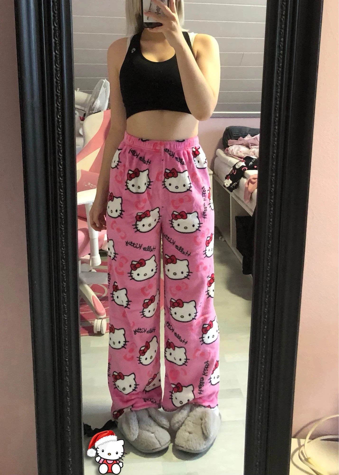 Sanrio Hello Kitty Anime Y2k Kawaii Flannel Pajamas Women'S Warm Woolen Cartoon Casual Home Pants Autumn Winter Fashion Trousers