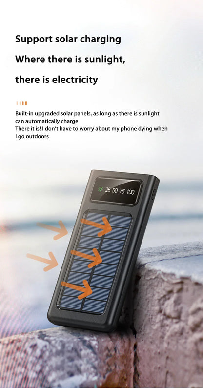 Solar Power Bank 500000mAh Large Capacity Mobile Power Fast Charging Battery With Dual USB 4 Cables For iPhone Samsung