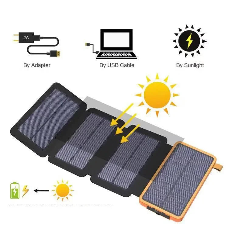 200000mAH Solar Power Bank Folding Solar Panels 5V 2A USB Output Portable Outdoor Camping Sun Power For IPhone Android