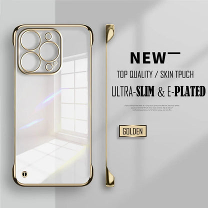 Plated Clear Slim Frameless Phone Case For iPhone 17 Air 16 15 14 Pro Max 16e 16Pro 16 Plus Plating Transparent Back Cover