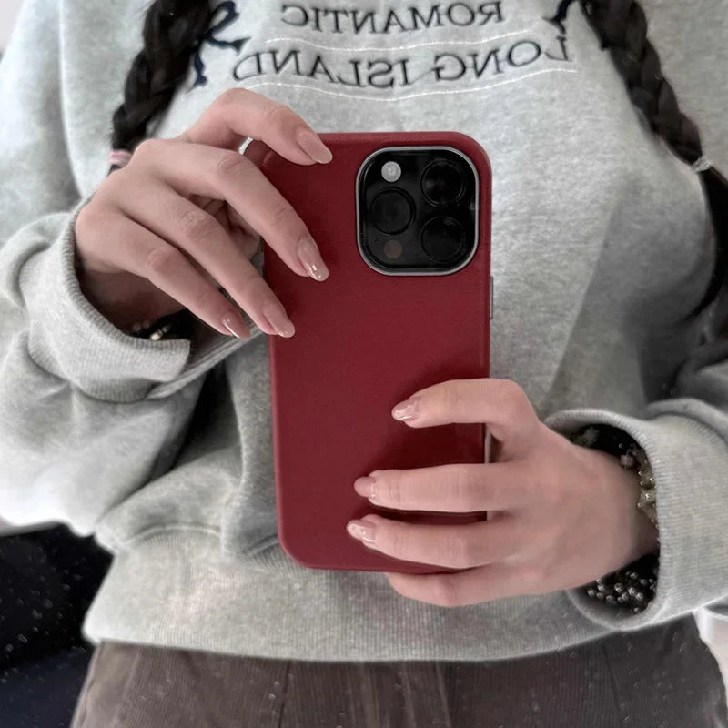 Luxury Matte Leather Phone Case For iPhone 17 16 15 14 13 12 11 Pro Max X XS XR 7 8 Plus SE2 Lens Protection Shockproof Cover