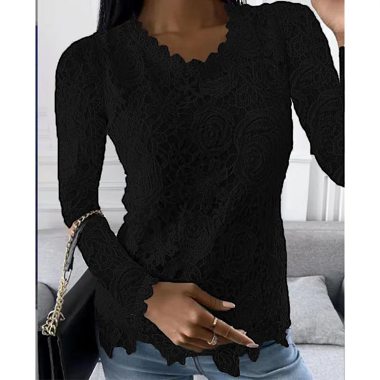 Autumn Fashion Style Bud Silk Unlined Upper Long Sleeve O-neck Embroidery