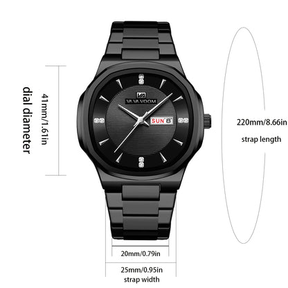 VA VA VOOM Men Watch Fashion Silver Black Stainless Steel 41mm Casual Business Style Week 3Bar Waterproof Sports Quartz Watches