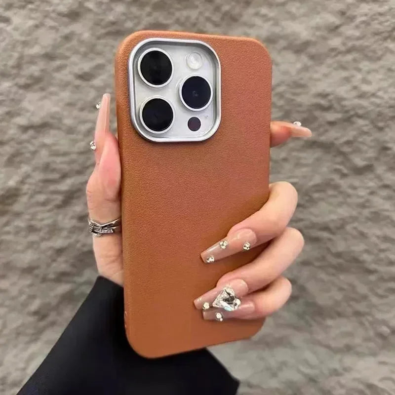 Luxury Matte Leather Phone Case For iPhone 17 16 15 14 13 12 11 Pro Max X XS XR 7 8 Plus SE2 Lens Protection Shockproof Cover