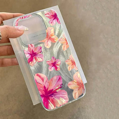 Shiny Phone Case For iPhone 17 16 15 14 13 12 11 Pro Max 16E 14 Plus 17 Air CWatercolor Hibiscus Flower Pattern Hard Cover