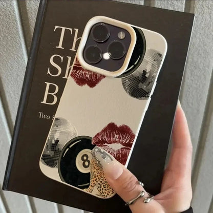 For iPhone 17 16 15 14 13 12 11 Pro Max Case Vintage Lip Print Leopard Print Pool Cover For iPhone 17Air 16 15Plus X XS XR Funda