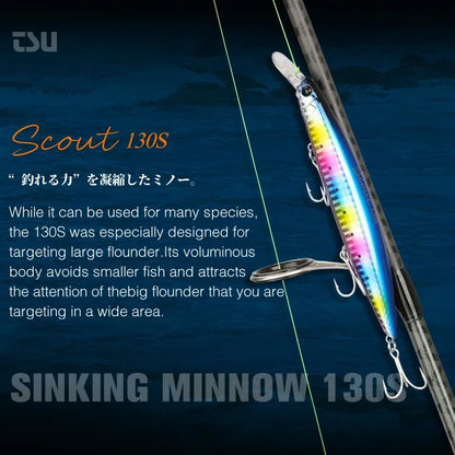 Sinking Minnow Fishing Lure SCOUT 130mm 24g Long Casting Seabass Flounder Artificial Large Sea Fishing Hard Baits