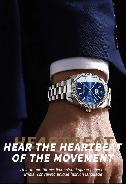 BINBOND Mens Quartz Watch Top Brand Sports Quartz Mens Watches Stainless Steel Waterproof Date Week Wristwatch Men Relogio