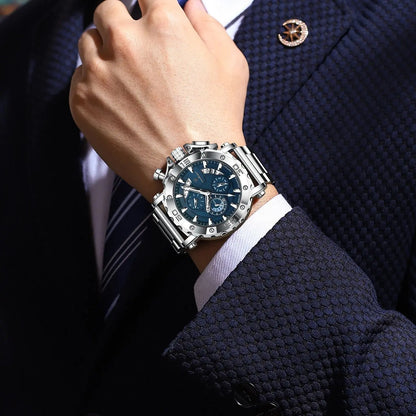 POEDAGAR Luxury Watch For Men Calendar Luminous Waterproof Man Clock Male Chronograph Stainless Steel Men's Quartz Watches Reloj