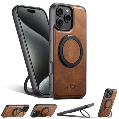 Strong Magnetic Compatible MagSafe Wireless Charging 360° Rotating Ring Stand PU Leather Phone Case For iPhone 17 16 15 14 13 12