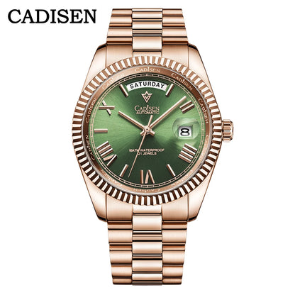 CADISEN New Week Calendar Type watch for men Sapphire mirror 10ATM Automatic Watch MIYOTA 8285 Business Mens All Steel Watches