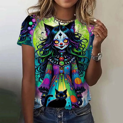 T-shirt for Girls Summer Short Sleeve Casual Sexy Girls Clothes Horror Undead Skull Pattern oversized T-shirts