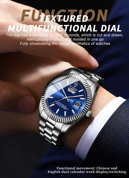 BINBOND Mens Quartz Watch Top Brand Sports Quartz Mens Watches Stainless Steel Waterproof Date Week Wristwatch Men Relogio