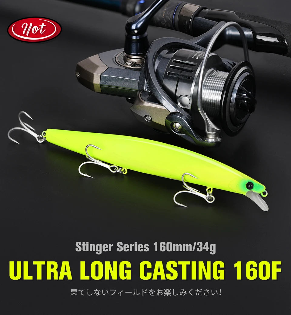 31g Floating Minnow STINGER 160F Saltwater Fishing Lure  Ultra-long Casting Hard Baits 500G Large Baits