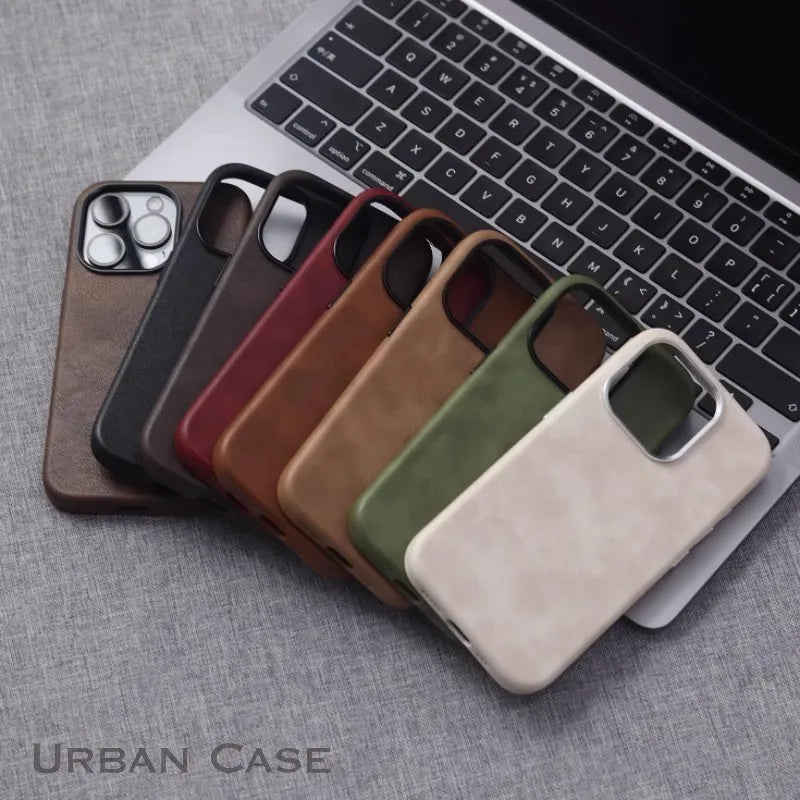 Premium Real Handmade Leather Case for iPhone 17 Air 17 Pro 16 15 14 13 12 Pro Max with Magsafe and Metal Buttons and Buttons