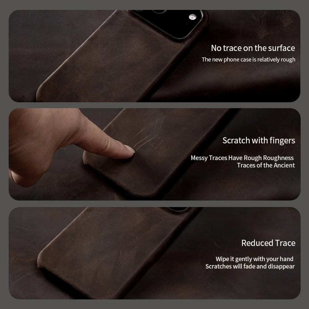 Case for iPhone 15 16 17 Pro Max 17Pro 17 Air 16Pro Retro Luxury Genuine PULL-UP Leather Magnetic Phone Back Cover