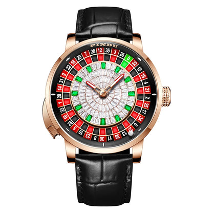 PINDU Player Series Mechanical Watches for Men European Roulette Game Dial Automatic Movement Funny Design Party  Watch