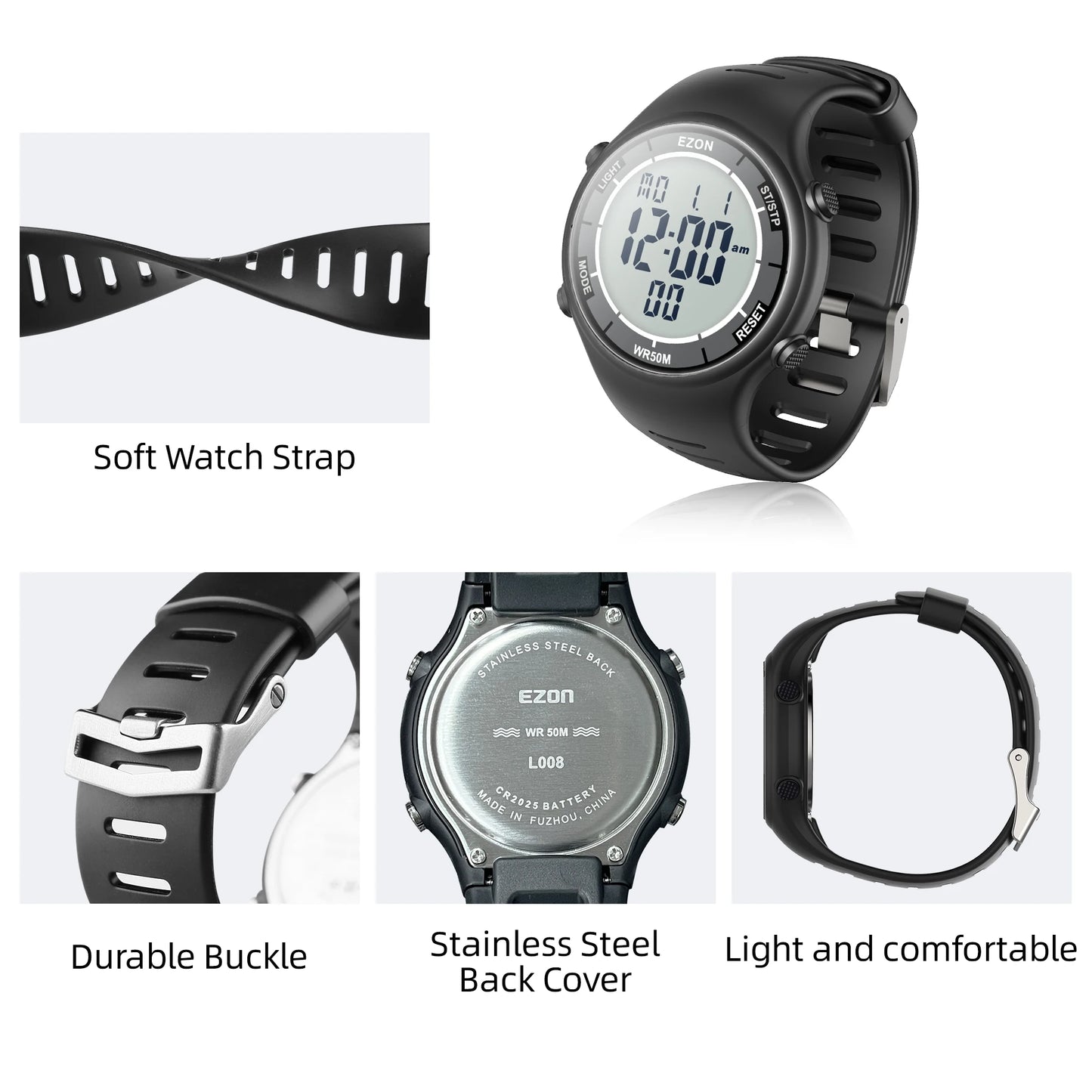 EZON Digital Sports Watch L008D, Waterproof Sports watch with Interval Timer/Chronograph/Lap Timing/Alarm for Men and Women