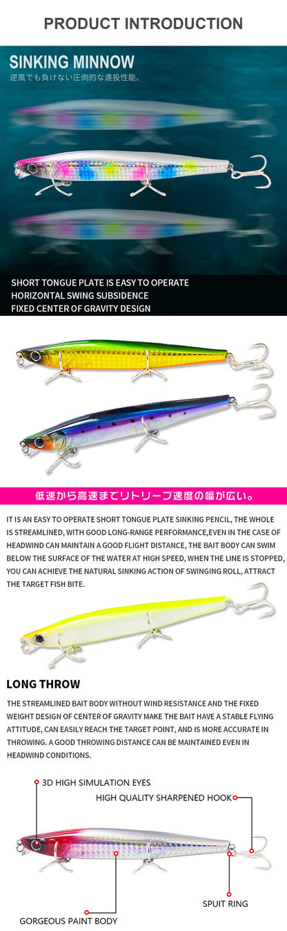 Lures Minnow Wobbler Long Casting Sinking Heavy Shot Artificial Hard Bait Fishing Accessories Decoy MN707