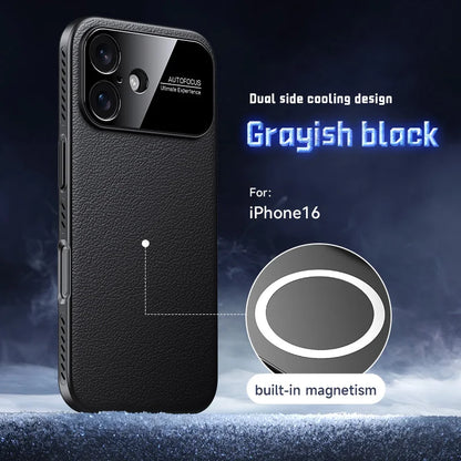 Luxury Ultra Thin Solid Color Leather Heat Dissipation Magsafe Phone Case for iPhone 17 16 15 14 Pro Max Light Grip Bumper Shell