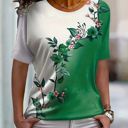 T-shirt Summer Fashion Short sleeved Top Flower Print Loose Clothing Women's Party T-shirt