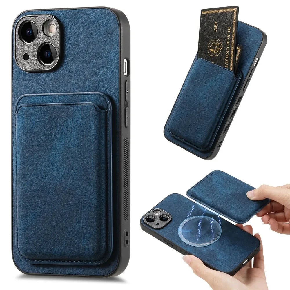 Vintage Leather Case with Detachable Magnetic Wallet Card Holder For iPhone 17 Air 16e 16 Pro Max 15 14 Plus 13 12 11