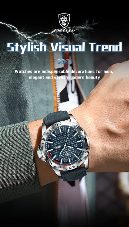 POEDAGAR Original Man Wristwatch Top Luxury Waterproof Luminous Date Week Watch For Men Quartz Sport Leather Men's Watches Reloj