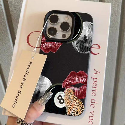 For iPhone 17 16 15 14 13 12 11 Pro Max Case Vintage Lip Print Leopard Print Pool Cover For iPhone 17Air 16 15Plus X XS XR Funda