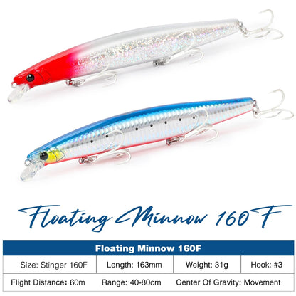 Floating Minnow Fishing Lure DW110 STINGER 163mm 31g Sea Fishing Hard Bait Piura Seabass Baits