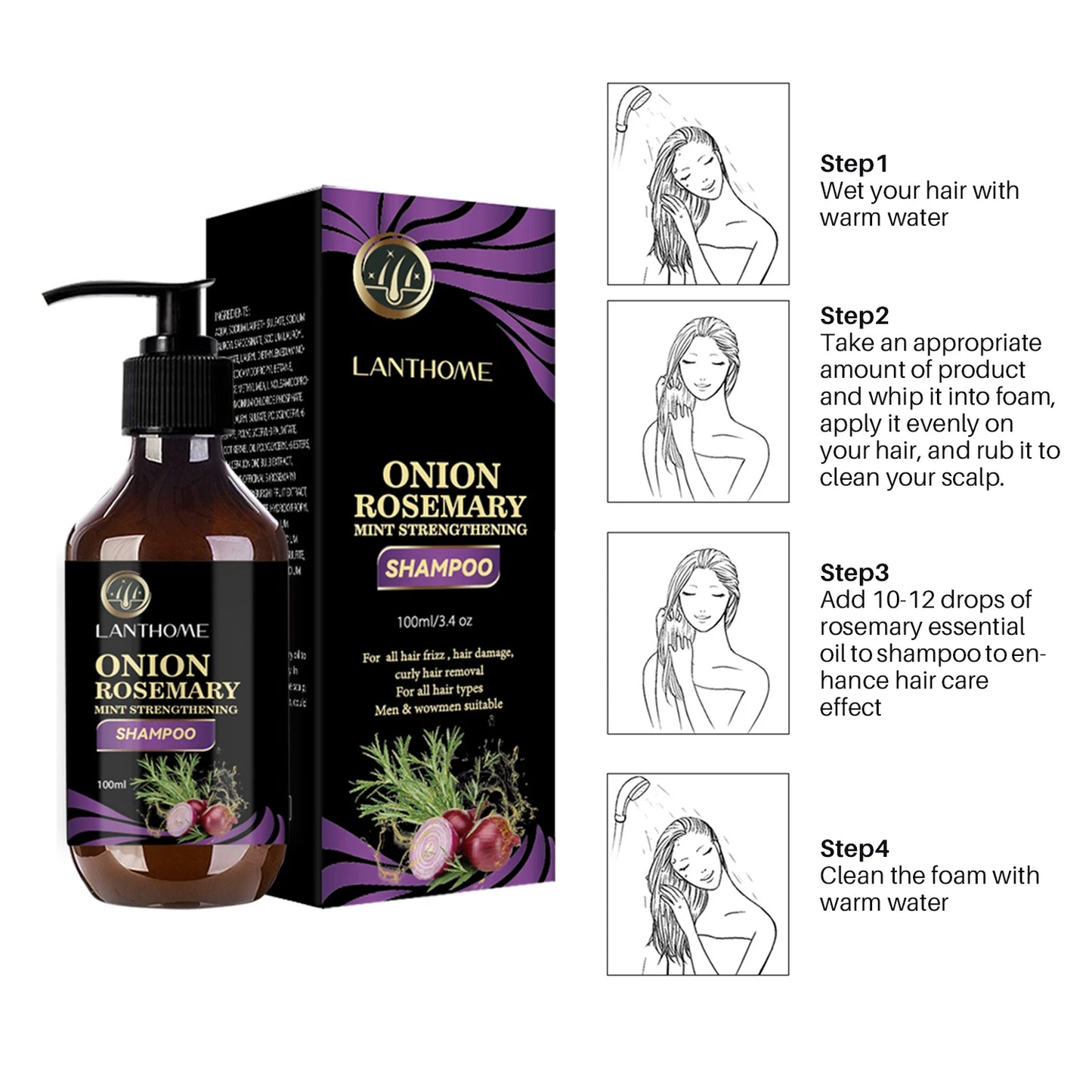 Hair Shampoo For Fast Hair Growth Rosemary Onion Shampoo 30ML Spray Anti Hair Loss Effective Within 7 Day Hair Growth