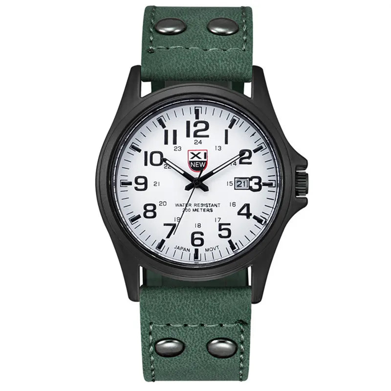 Genuine XINEW Brand Men Watches Black Students Fashion Leather Band Sports Date Quartz Wrist Watch Montre Homme Reloj Hombre