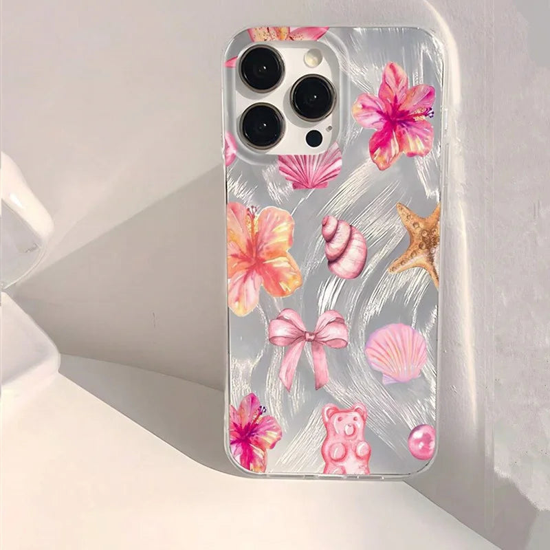 Shiny Phone Case For iPhone 17 16 15 14 13 12 11 Pro Max 16E 14 Plus 17 Air CWatercolor Hibiscus Flower Pattern Hard Cover