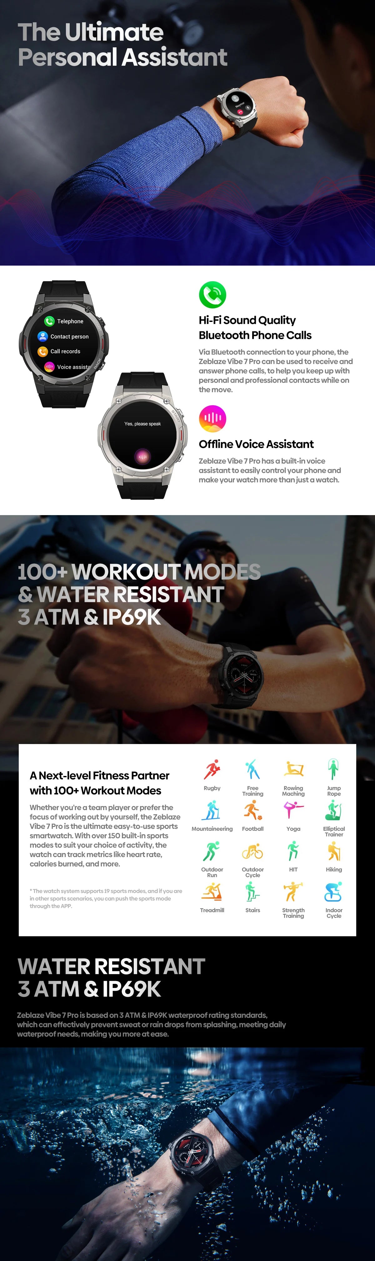 Zeblaze VIBE 7 PRO Voice Calling Smart Watch 1.43 Inch AMOLED Display Hi Fi Phone Calls Toughness Sports Smartwatch for Men