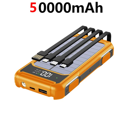 200000mAh Large Capacity Solar Power Bank 4 in 1 Built in Cable  Fast Charging Digital Display Battery LED Light For iPhone NEW