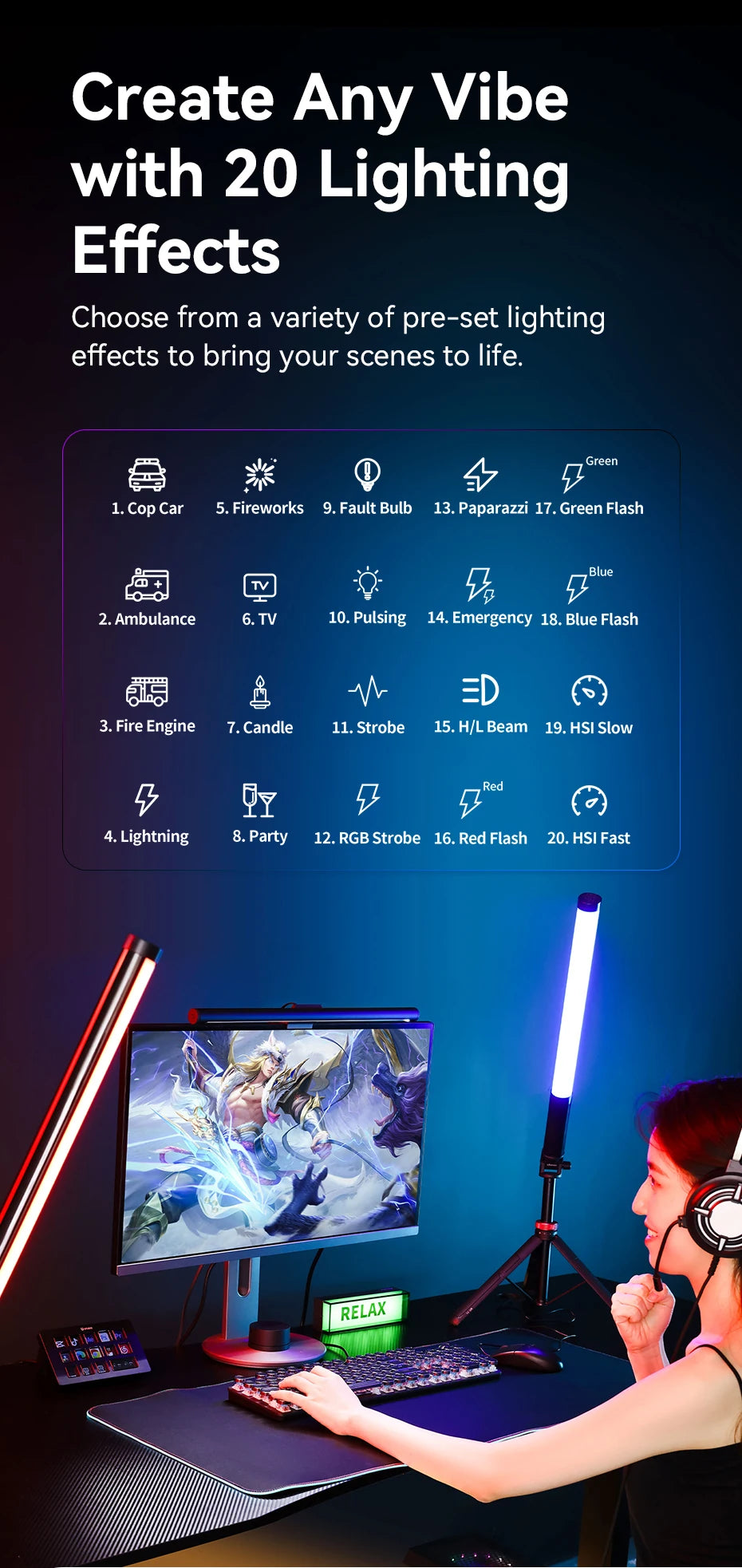 Ulanzi Upgraded VL119 Stick Light 10W RGB Light Wand Handheld Stick for Protrait Photography Live Streaming with Type-C Charging