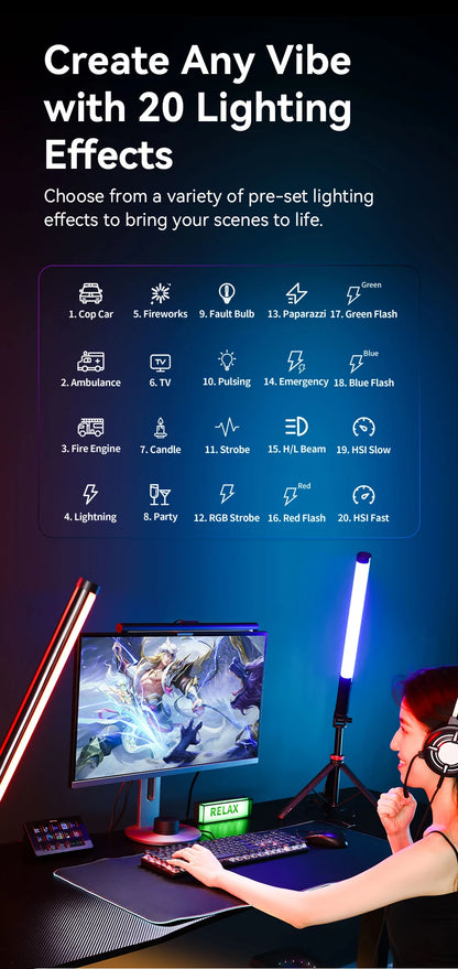 Ulanzi Upgraded VL119 Stick Light 10W RGB Light Wand Handheld Stick for Protrait Photography Live Streaming with Type-C Charging