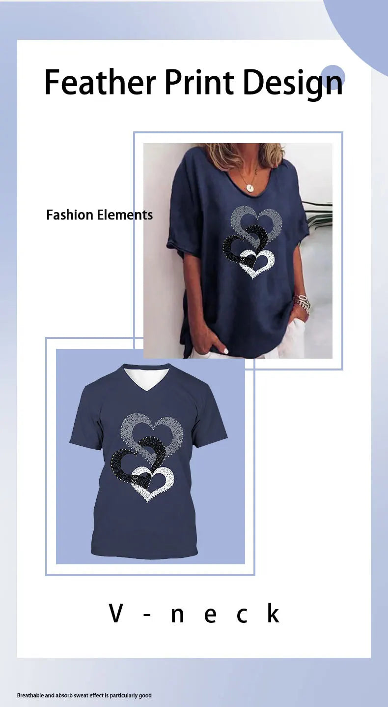 Butterfly Printed Short Sleeve T-shirt Korean Style Women's Clothes 2024 V-neck Short Sleeves Tees Shirt Loose Casual Blouses