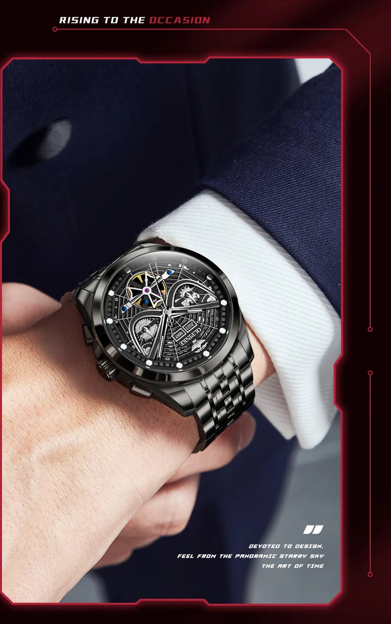 OUPINKE 3250 Original Men's Watch Deep Waterproof 3D Skeleton Stainless steel Automatic Mechanical Wristwatch Men Official Watch