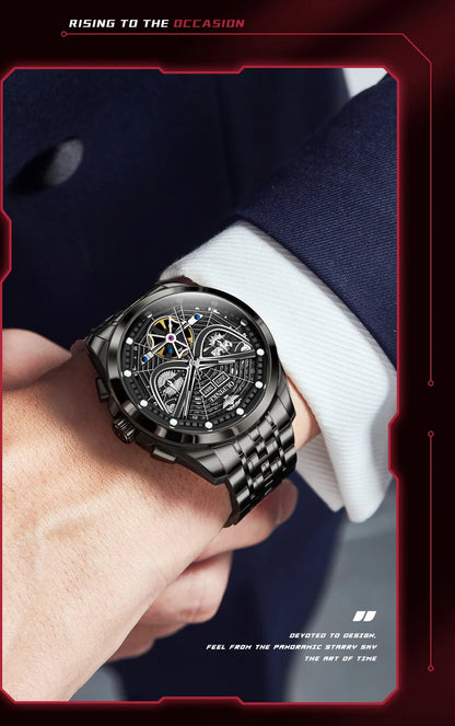 OUPINKE 3250 Original Men's Watch Deep Waterproof 3D Skeleton Stainless steel Automatic Mechanical Wristwatch Men Official Watch