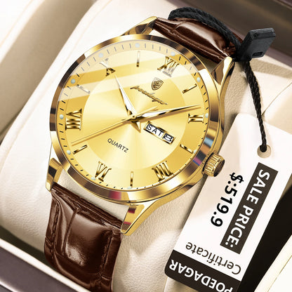 POEDAGAR Top Luxury Watch For Men Military Waterproof Luminous Date Week Man Wristwatch Leather Men's Quartz Watches Sport Reloj