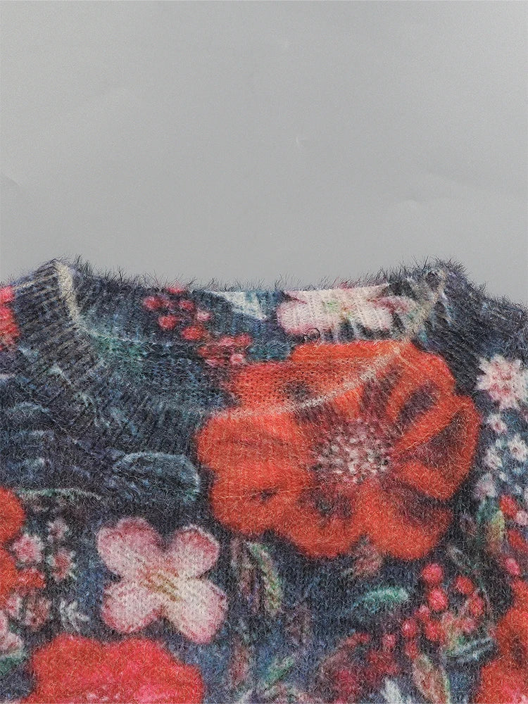 plus Size Printed Crew Neck Knit Sweater for Women Loose Casual Autumn Winter Top Trendy Fashion Best Choice