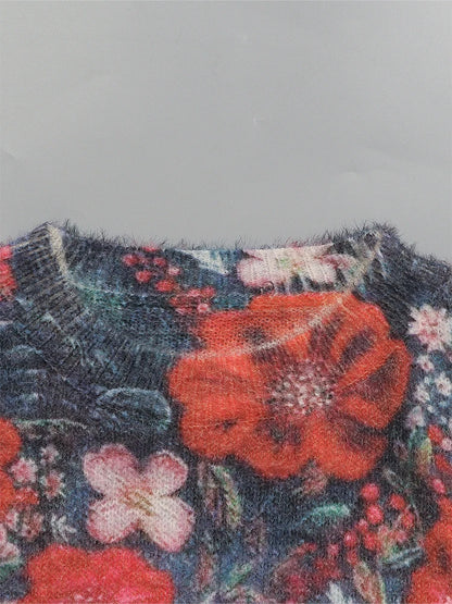 plus Size Printed Crew Neck Knit Sweater for Women Loose Casual Autumn Winter Top Trendy Fashion Best Choice