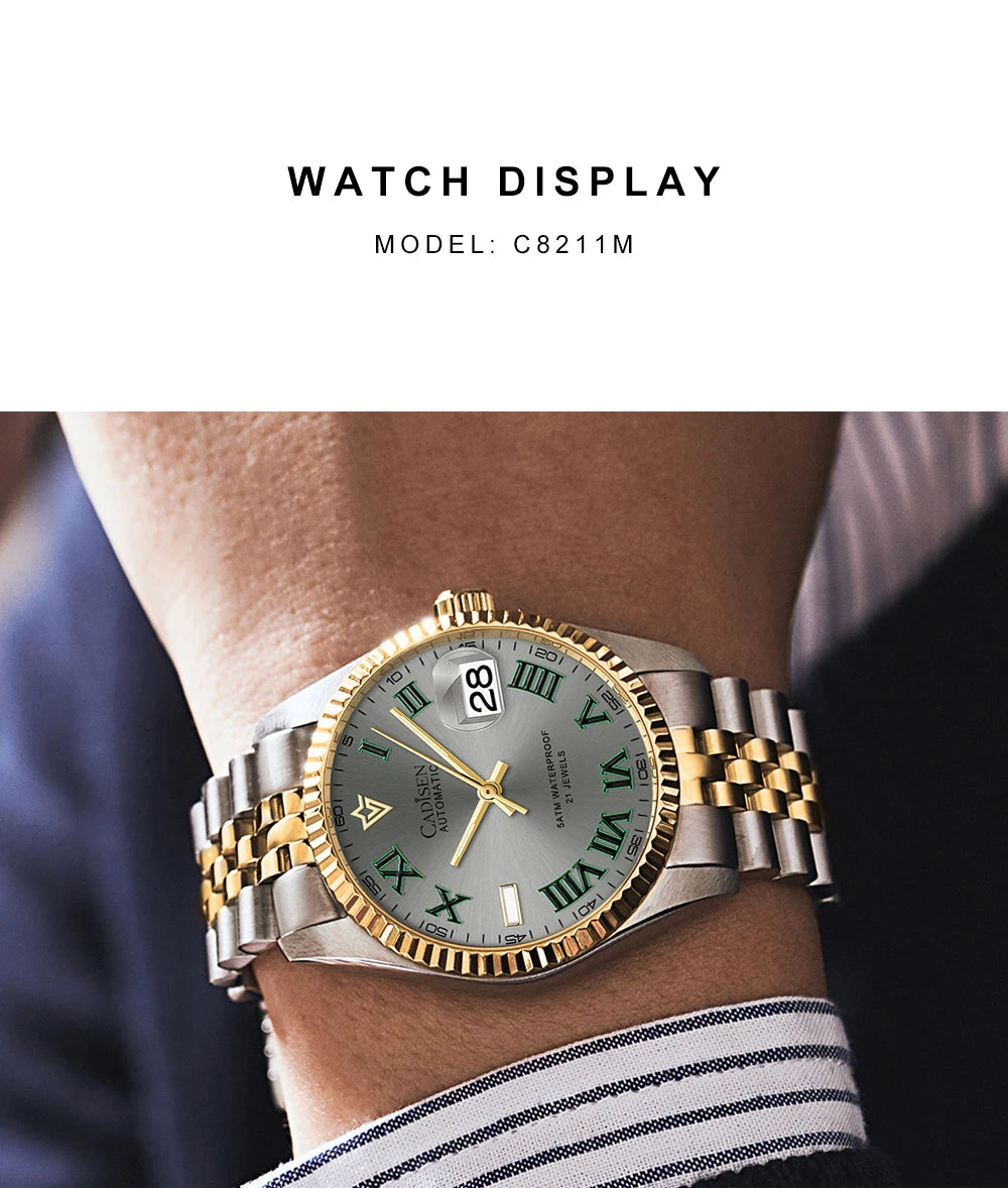 CADISEN 38MM Men's Automatic Mechanical Watch Luxury AR Sapphire Glass Waterproof Stainless Steel MIYOTA 8215 Men Wristwatch