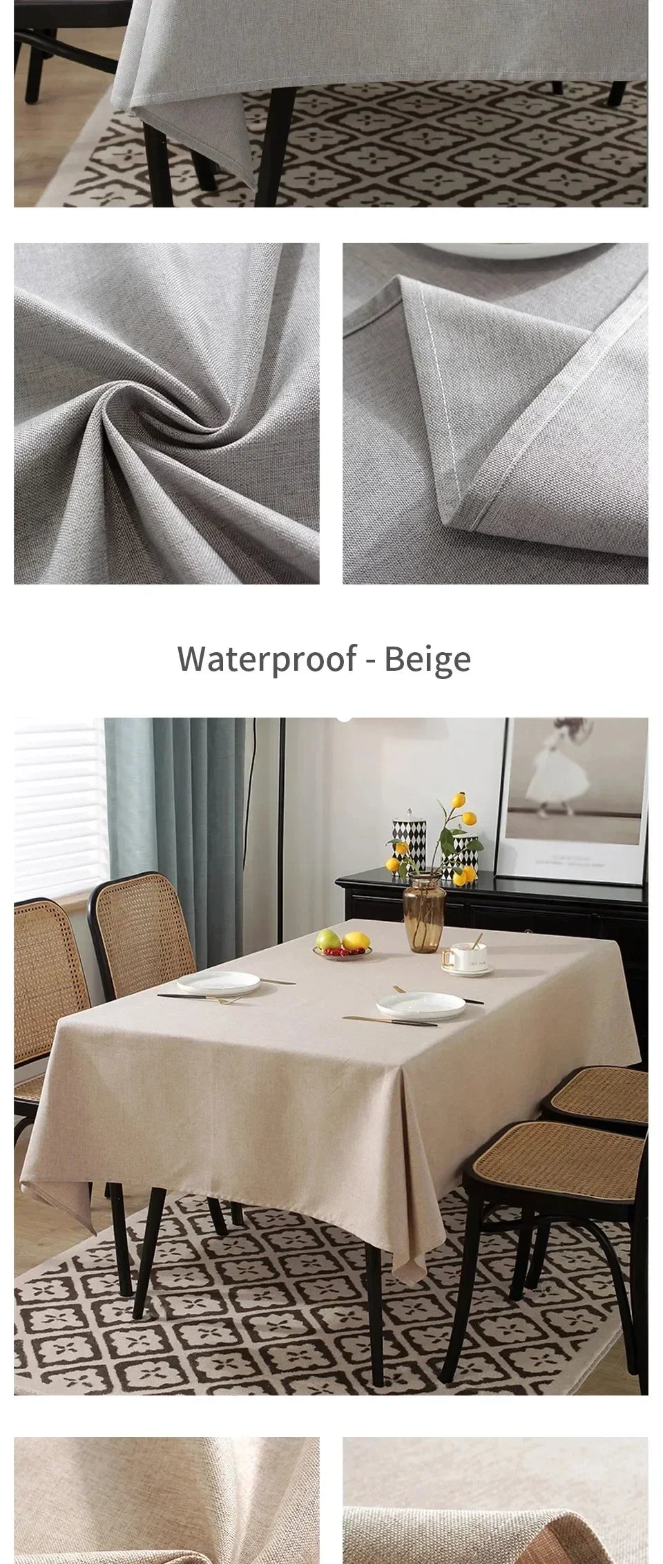 Waterproof Oilproof Kitchen Dining Tablecloth Solid Color Rectangle Tablecloth Cover Mat Oilcloth Antifouling Home Decoration