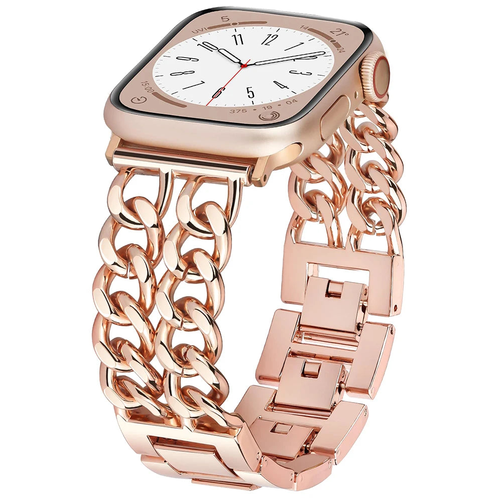 Metal Chain Link Compatible For Apple Watch Band Series Women Men Classic Watch Strap Replacement Accessories Smartwatch Bands