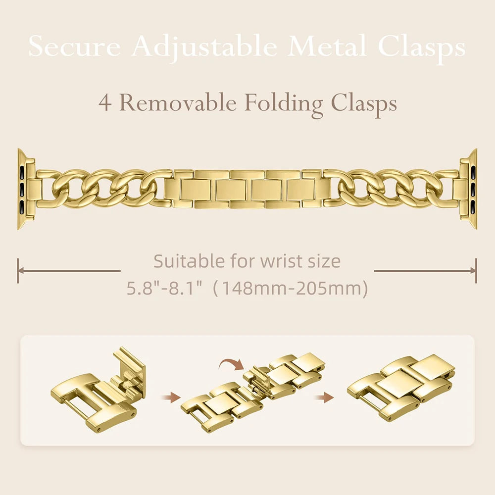 Metal Chain Link Compatible For Apple Watch Band Series Women Men Classic Watch Strap Replacement Accessories Smartwatch Bands
