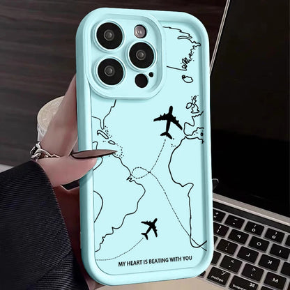 Airplane Route Pattern Phone Case For iPhone 17 Air 16e 16 15 14 Pro Max 13 12 Pro 11 15 Plus Shockproof Soft Silicone Cover