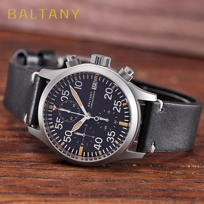 Baltany 39mm Military Chronograph Watch Man S5045 Sapphire Crystal 10ATM Stainless Steel VK67 Calendar Retro Quartz Wristwatches