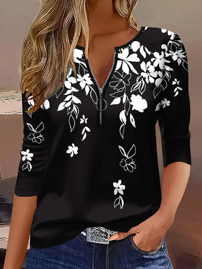 Summer new fashion 2025 women's casual long-sleeved printed T-shirt