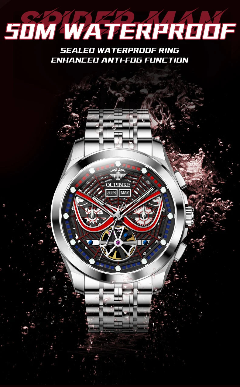 OUPINKE 3250 Original Men's Watch Deep Waterproof 3D Skeleton Stainless steel Automatic Mechanical Wristwatch Men Official Watch